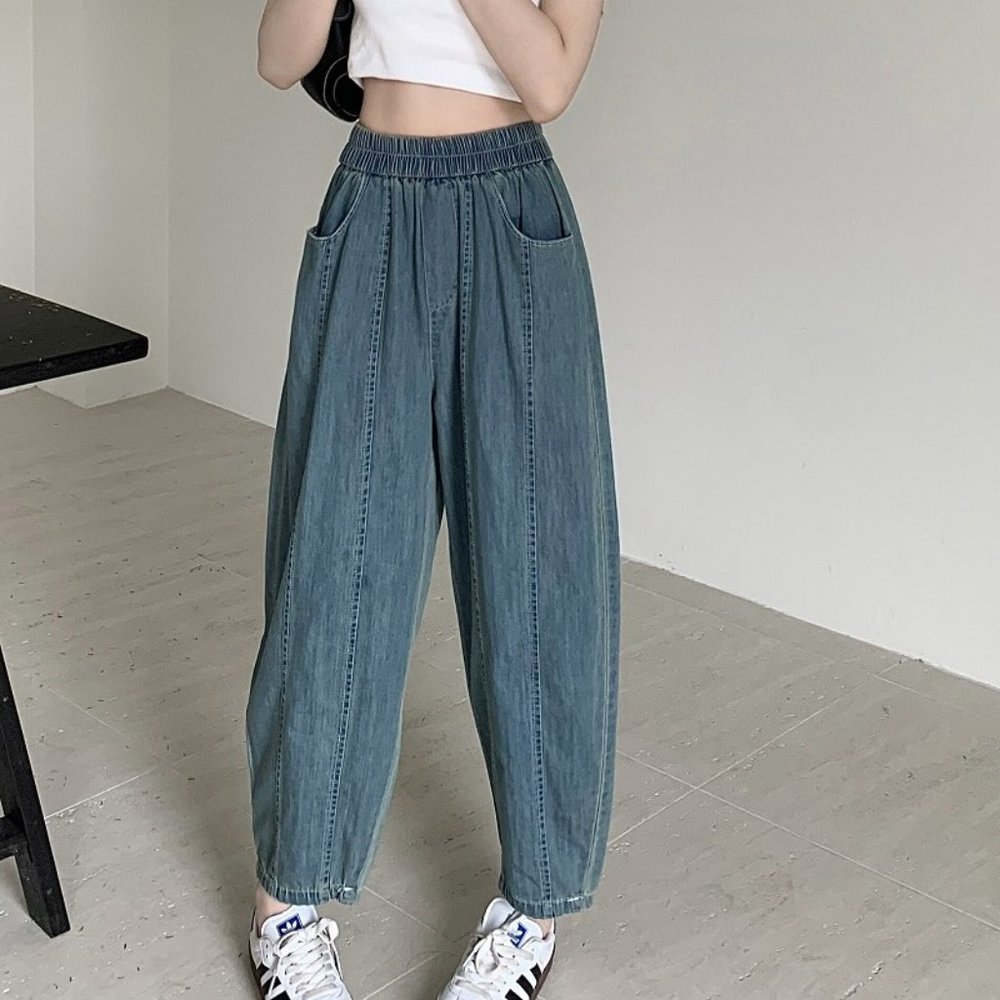 Harem Jeans Women High Waist, Harem Jeans Women Pockets, Jeans Women Elastic Wai